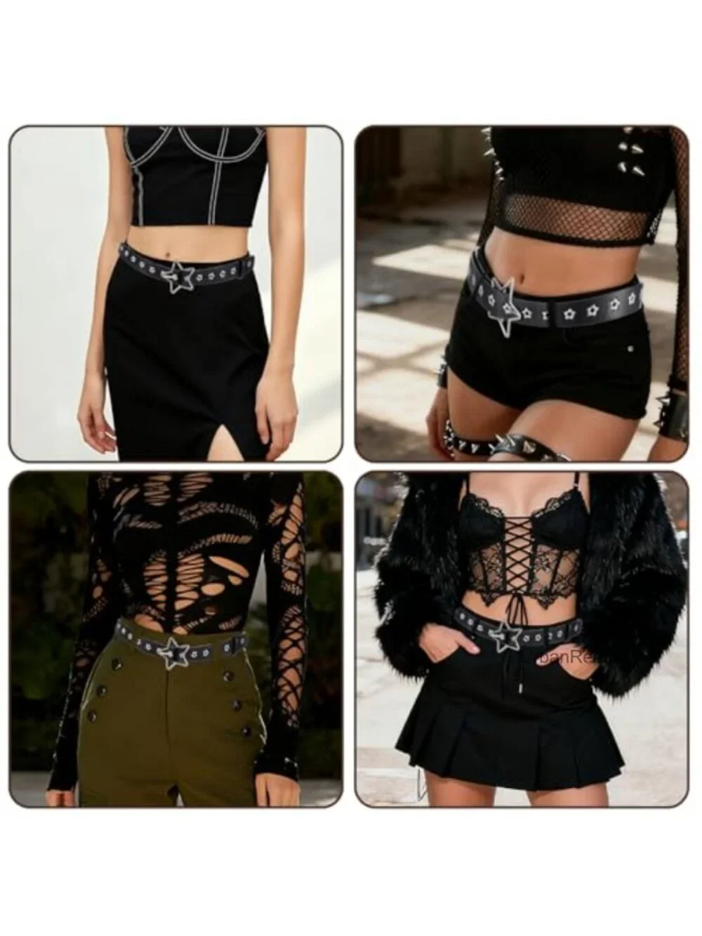 Y2K Star Studded PU Leather Belt Punk Goth Waist Belt for Women